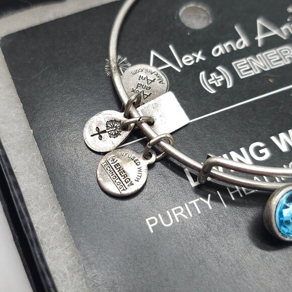 Alex And Ani Silver Living Water Bangle Bracelet With Blue Teardrop Charm - Picture 2 of 5